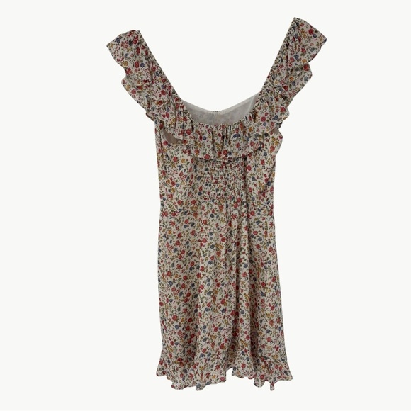Reformation Paris Floral Ruffle Mini Dress Size 6 Cream Sweetheart A Line - Picture 11 of 14